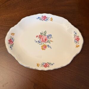 Vintage 1940s Scio Pottery Hazel Pattern 11.75" Serving Platter Gold Rim *Read*